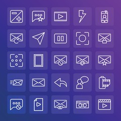Modern Simple Set of chat and messenger, video, photos, email Vector outline Icons. ..Contains such Icons as  text,  cassette,  cinema and more on gradient background. Fully Editable. Pixel Perfect.