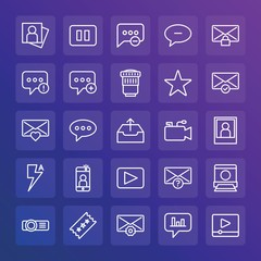 Modern Simple Set of chat and messenger, video, photos, email Vector outline Icons. ..Contains such Icons as  message,  remove,  pause and more on gradient background. Fully Editable. Pixel Perfect.