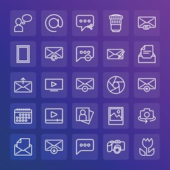 Modern Simple Set of chat and messenger, video, photos, email Vector outline Icons. ..Contains such Icons as  person,  lens,  picture and more on gradient background. Fully Editable. Pixel Perfect.