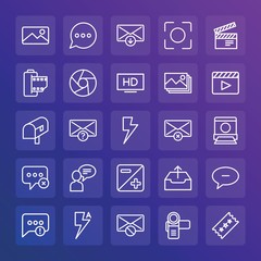 Modern Simple Set of chat and messenger, video, photos, email Vector outline Icons. ..Contains such Icons as  phone, cinema, camera and more on gradient background. Fully Editable. Pixel Perfect.