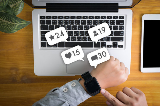 Contact us  sms media man use  smart phone social media network pop notification icons