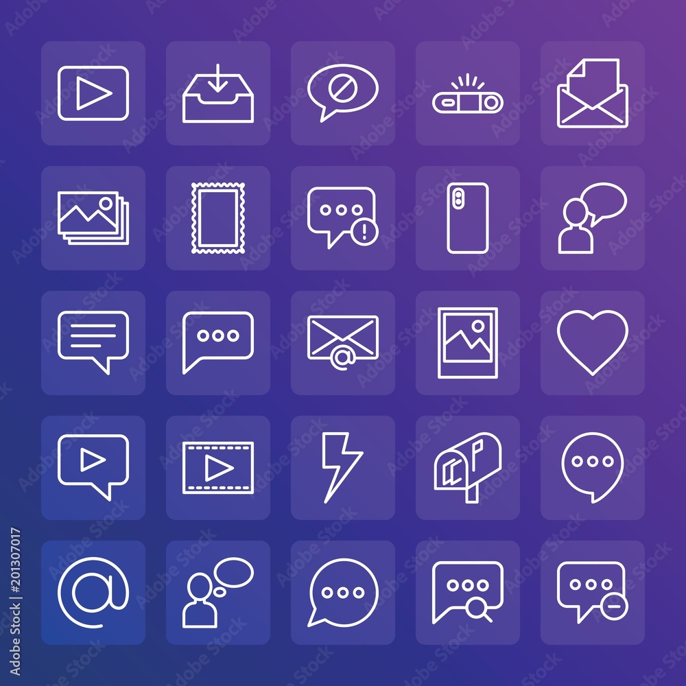 Poster modern simple set of chat and messenger, video, photos, email vector outline icons. ..contains such 