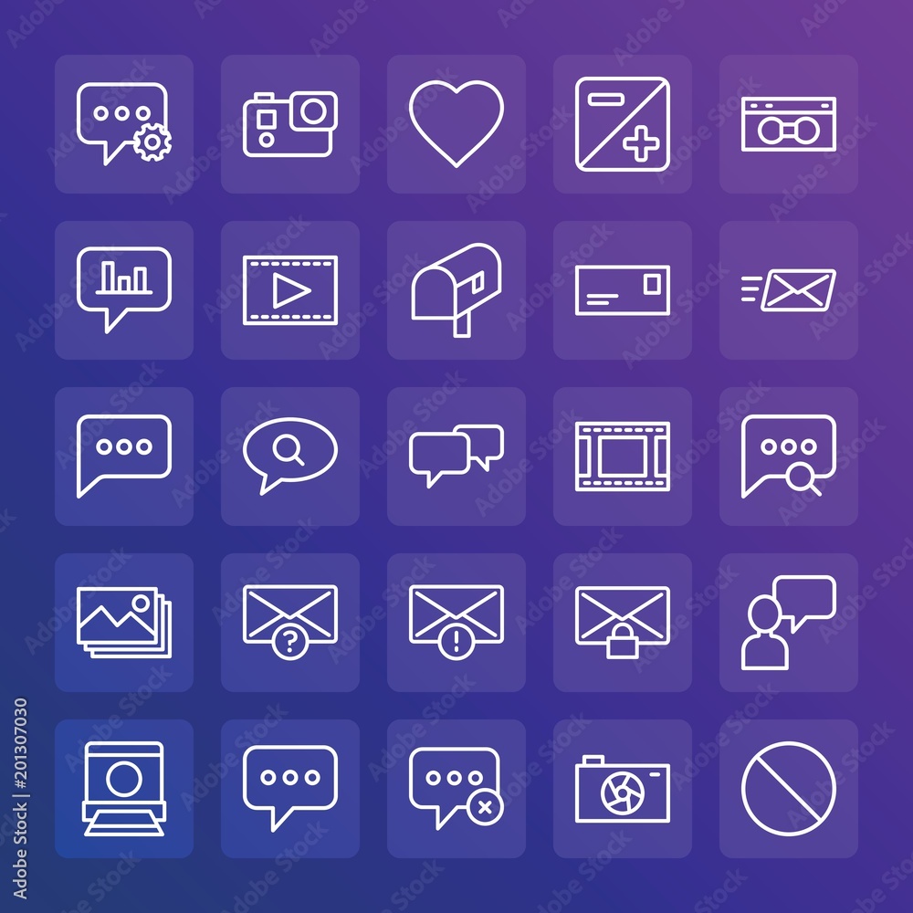 Poster modern simple set of chat and messenger, video, photos, email vector outline icons. ..contains such 