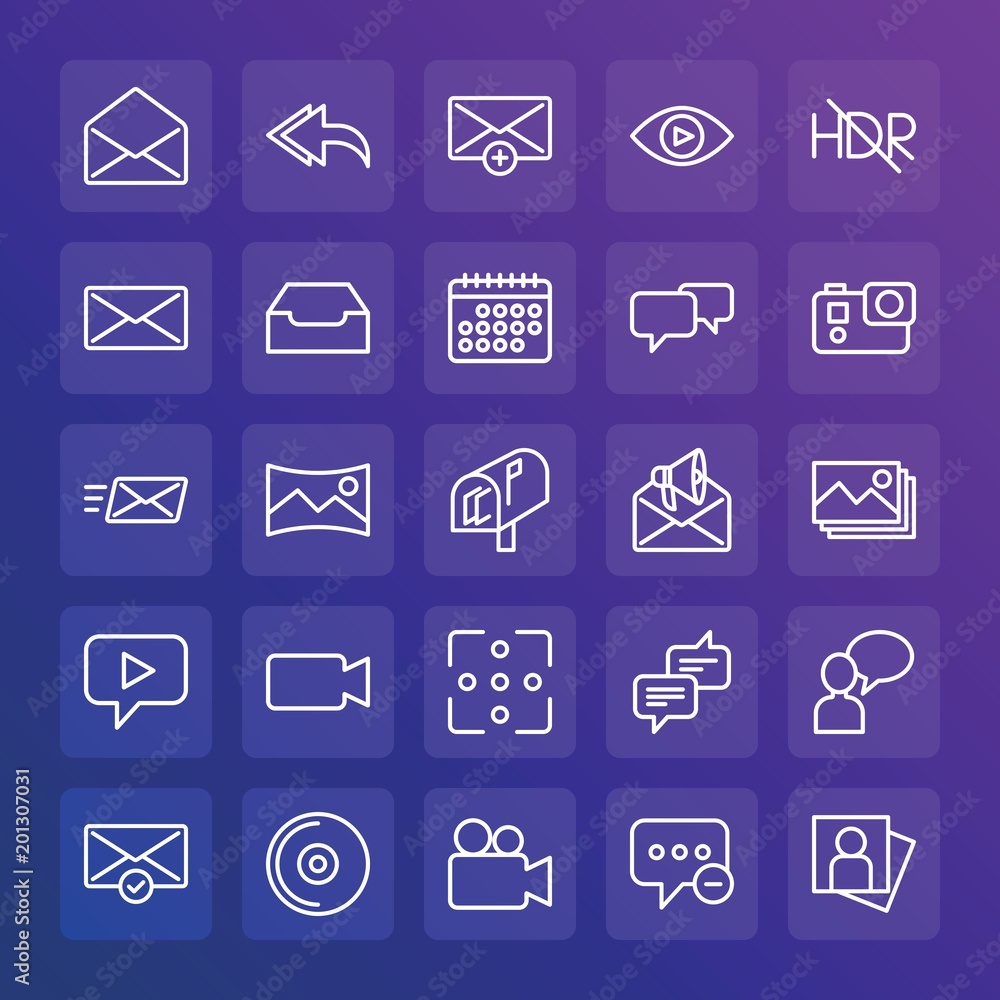 Poster modern simple set of chat and messenger, video, photos, email vector outline icons. ..contains such 