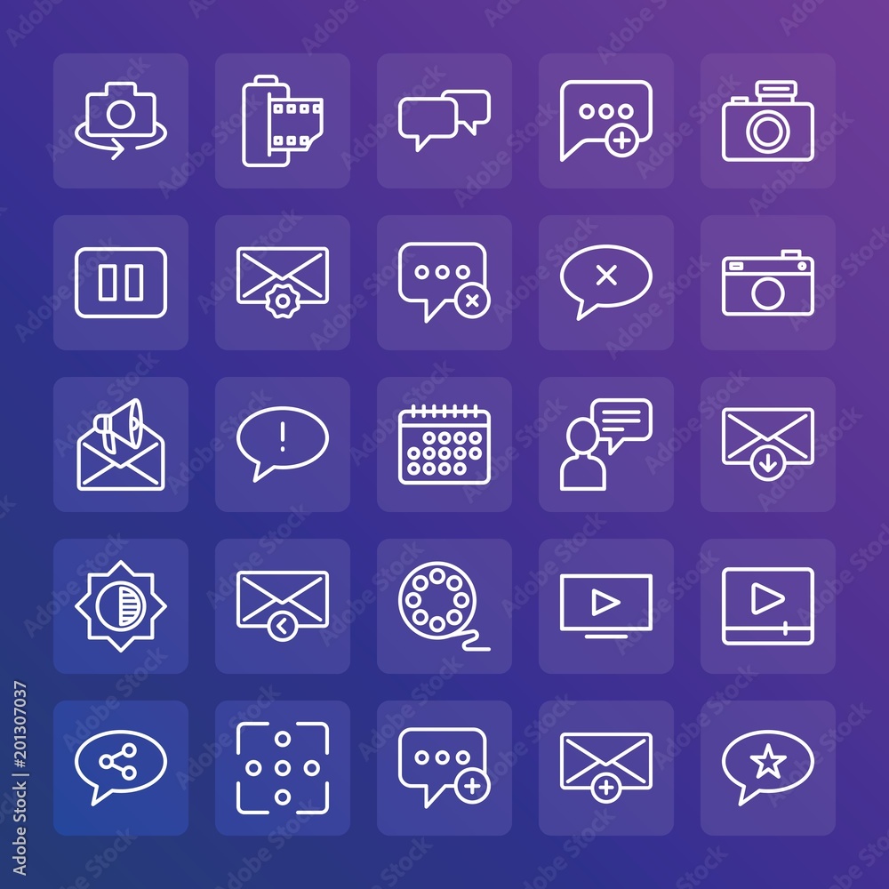 Poster modern simple set of chat and messenger, video, photos, email vector outline icons. ..contains such 