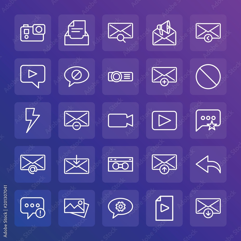 Poster modern simple set of chat and messenger, video, photos, email vector outline icons. ..contains such 