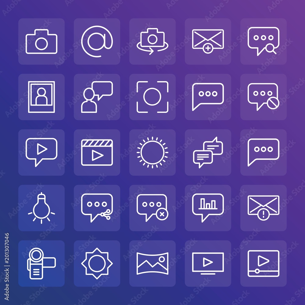 Poster modern simple set of chat and messenger, video, photos, email vector outline icons. ..contains such 