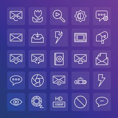 Modern Simple Set of chat and messenger, video, photos, email Vector outline Icons. ..Contains such Icons as  internet,  television, hd and more on gradient background. Fully Editable. Pixel Perfect.