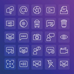 Modern Simple Set of chat and messenger, video, photos, email Vector outline Icons. ..Contains such Icons as  electronic, lightning and more on gradient background. Fully Editable. Pixel Perfect.