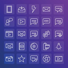 Modern Simple Set of chat and messenger, video, photos, email Vector outline Icons. ..Contains such Icons as  stamp, envelope,  person and more on gradient background. Fully Editable. Pixel Perfect.