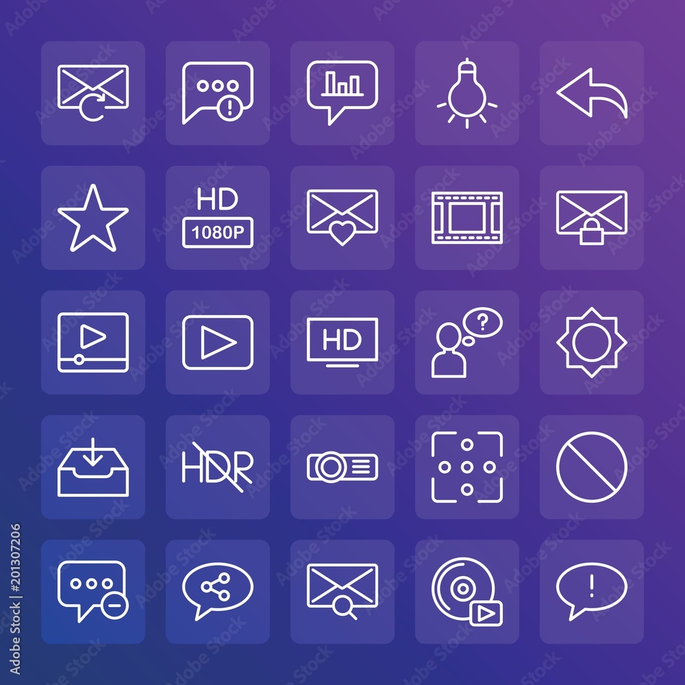 Poster modern simple set of chat and messenger, video, photos, email vector outline icons. ..contains such 