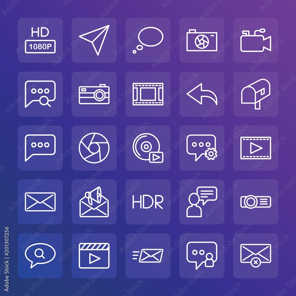 Poster modern simple set of chat and messenger, video, photos, email vector outline icons. ..contains such 