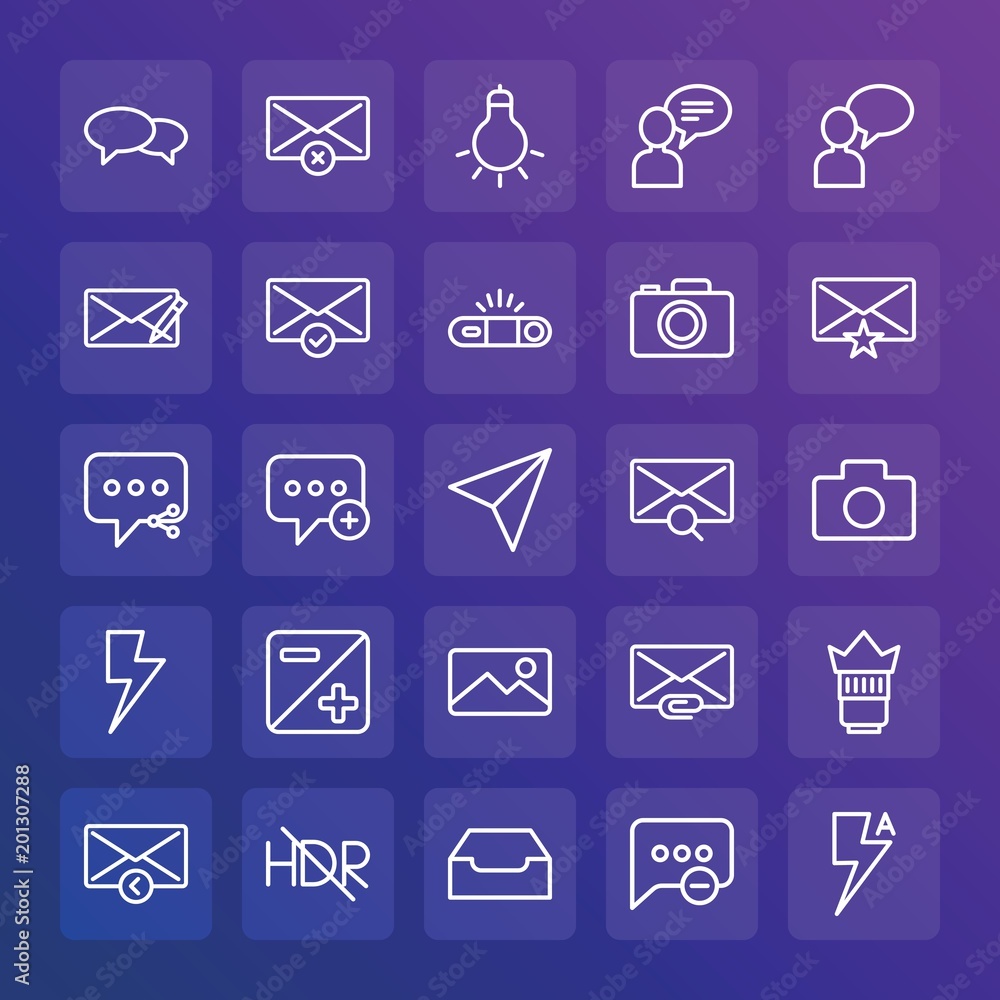 Poster modern simple set of chat and messenger, video, photos, email vector outline icons. ..contains such 