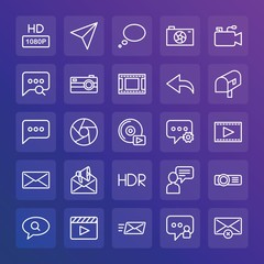 Modern Simple Set of chat and messenger, video, photos, email Vector outline Icons. ..Contains such Icons as  background,  projection and more on gradient background. Fully Editable. Pixel Perfect.