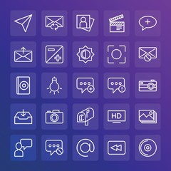 Modern Simple Set of chat and messenger, video, photos, email Vector outline Icons. ..Contains such Icons as bulb,  person, hd,  compact and more on gradient background. Fully Editable. Pixel Perfect.