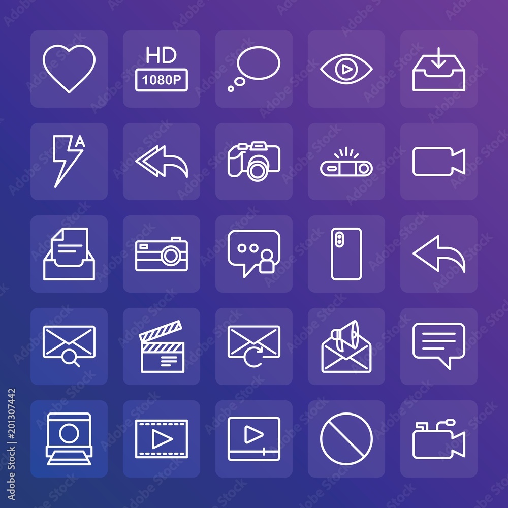 Poster modern simple set of chat and messenger, video, photos, email vector outline icons. ..contains such 