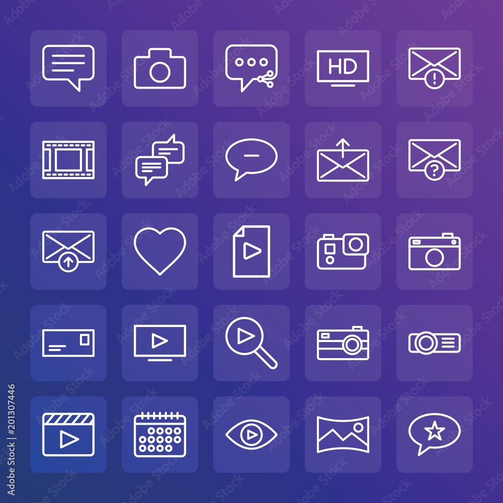 Poster modern simple set of chat and messenger, video, photos, email vector outline icons. ..contains such 