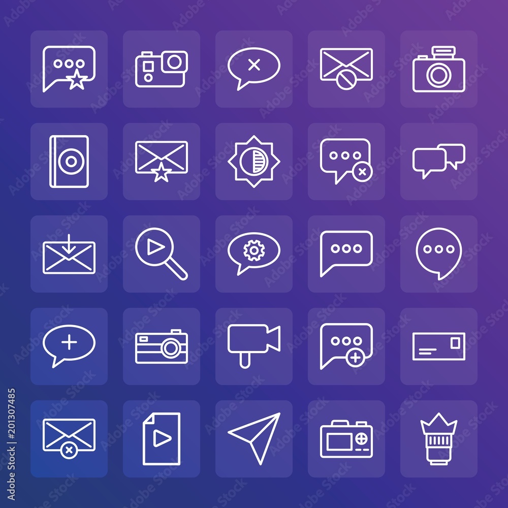 Poster modern simple set of chat and messenger, video, photos, email vector outline icons. ..contains such 