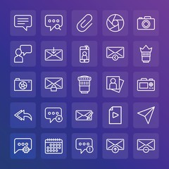 Modern Simple Set of chat and messenger, video, photos, email Vector outline Icons. ..Contains such Icons as  symbol,  send, mobile and more on gradient background. Fully Editable. Pixel Perfect.