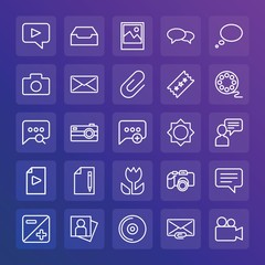 Modern Simple Set of chat and messenger, video, photos, email Vector outline Icons. ..Contains such Icons as  letter,  picture,  lens and more on gradient background. Fully Editable. Pixel Perfect.