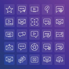 Modern Simple Set of chat and messenger, video, photos, email Vector outline Icons. ..Contains such Icons as message,  note,  design and more on gradient background. Fully Editable. Pixel Perfect.