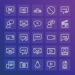 Modern Simple Set of chat and messenger, video, photos, email Vector outline Icons. ..Contains such Icons as selfie,  background,  sms and more on gradient background. Fully Editable. Pixel Perfect.
