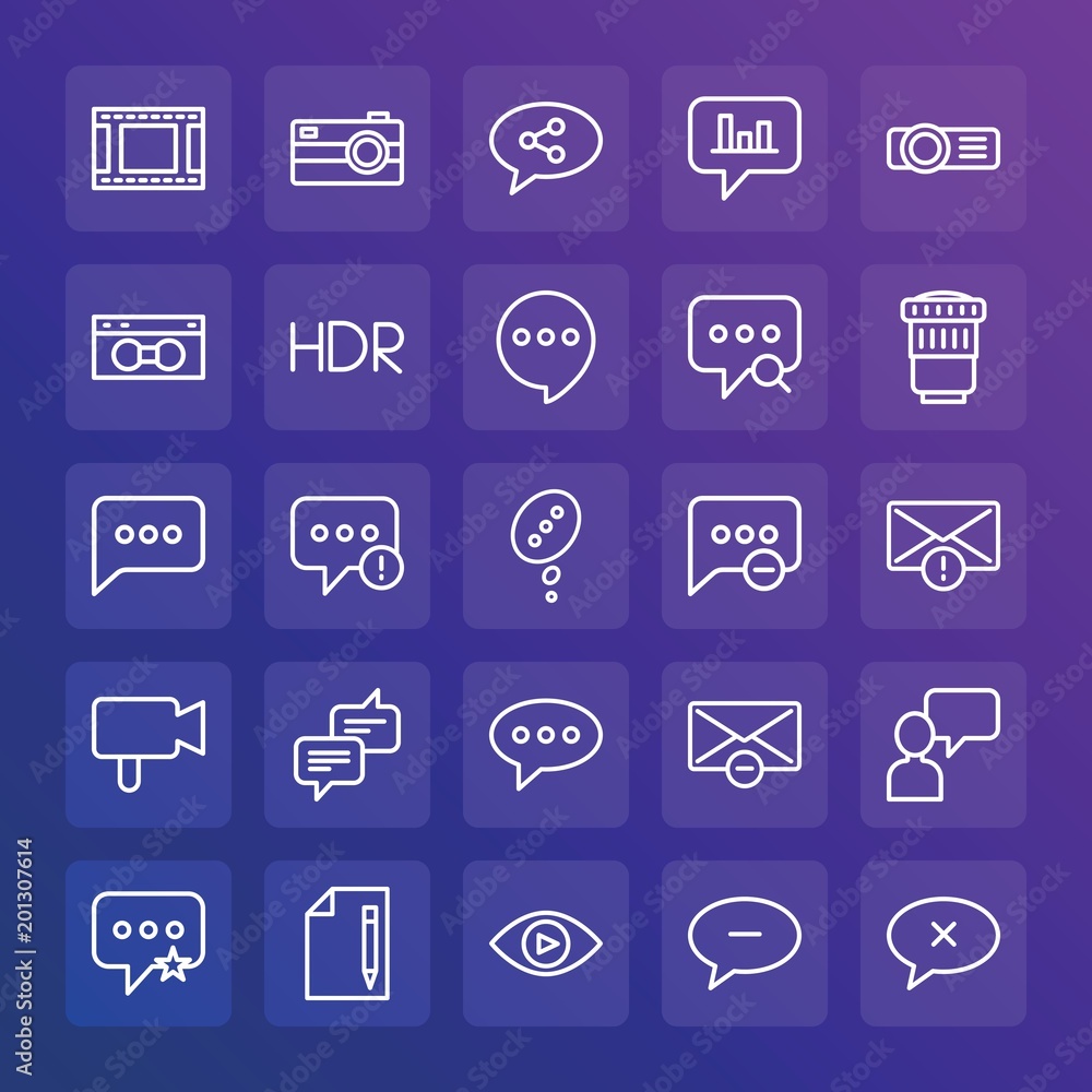 Poster modern simple set of chat and messenger, video, photos, email vector outline icons. ..contains such 