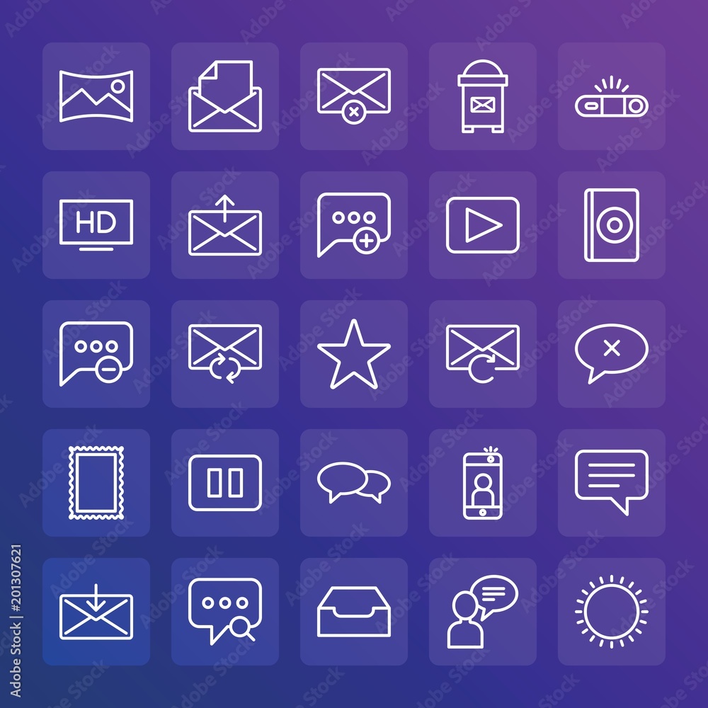 Poster modern simple set of chat and messenger, video, photos, email vector outline icons. ..contains such 