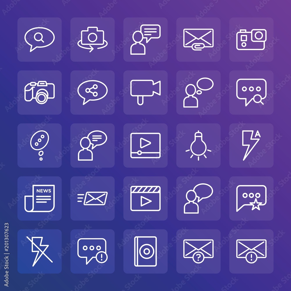 Poster modern simple set of chat and messenger, video, photos, email vector outline icons. ..contains such 