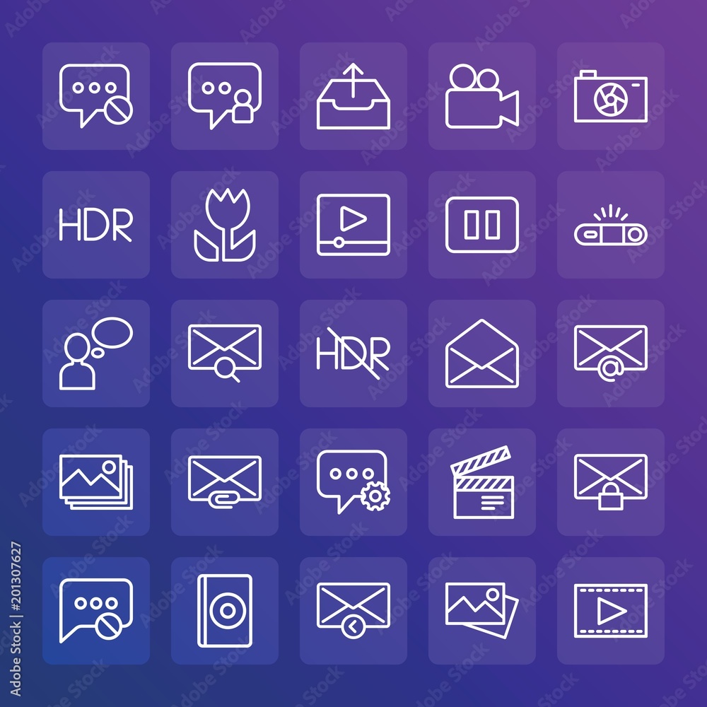 Poster modern simple set of chat and messenger, video, photos, email vector outline icons. ..contains such 