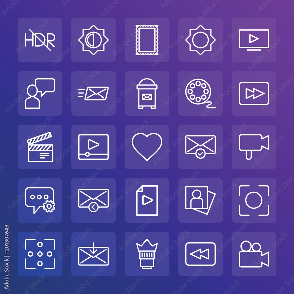 Poster modern simple set of chat and messenger, video, photos, email vector outline icons. ..contains such 