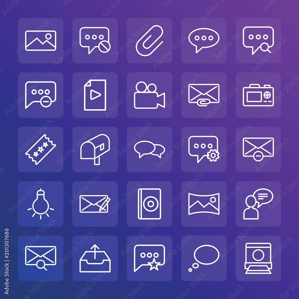 Aufkleber modern simple set of chat and messenger, video, photos, email vector outline icons. ..contains such 