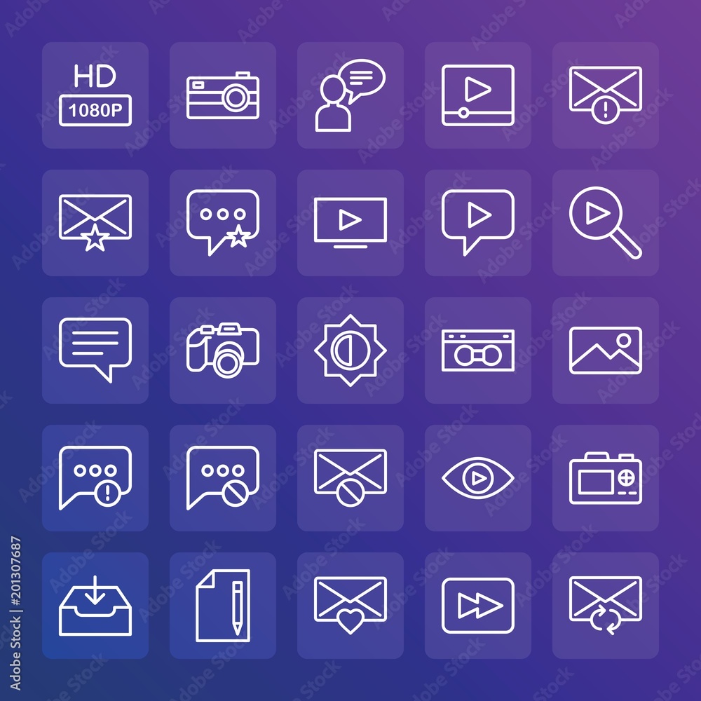 Poster modern simple set of chat and messenger, video, photos, email vector outline icons. ..contains such 