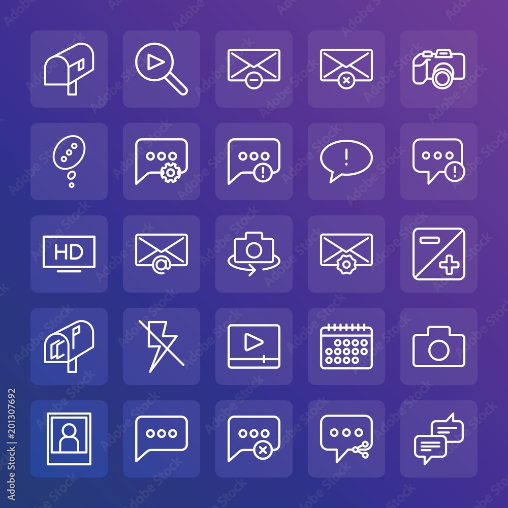 Poster modern simple set of chat and messenger, video, photos, email vector outline icons. ..contains such 