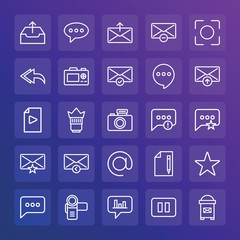 Modern Simple Set of chat and messenger, video, photos, email Vector outline Icons. ..Contains such Icons as  message,  communication and more on gradient background. Fully Editable. Pixel Perfect.