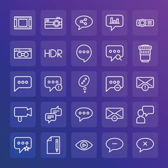 Modern Simple Set of chat and messenger, video, photos, email Vector outline Icons. ..Contains such Icons as  mobile,  remove,  view and more on gradient background. Fully Editable. Pixel Perfect.