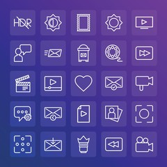 Modern Simple Set of chat and messenger, video, photos, email Vector outline Icons. ..Contains such Icons as hdr,  concept, mail, camera and more on gradient background. Fully Editable. Pixel Perfect.