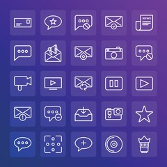 Modern Simple Set of chat and messenger, video, photos, email Vector outline Icons. ..Contains such Icons as  cd, newspaper, play,  note and more on gradient background. Fully Editable. Pixel Perfect.