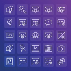 Modern Simple Set of chat and messenger, video, photos, email Vector outline Icons. ..Contains such Icons as  background,  video, camera and more on gradient background. Fully Editable. Pixel Perfect.