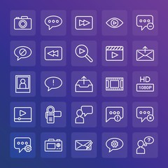 Modern Simple Set of chat and messenger, video, photos, email Vector outline Icons. ..Contains such Icons as  view,  message, exit,  faq and more on gradient background. Fully Editable. Pixel Perfect.