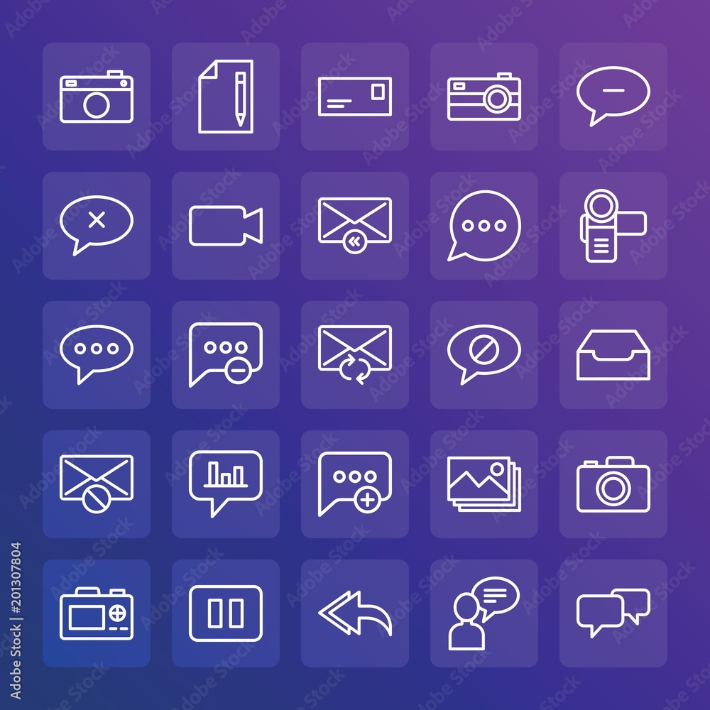 Poster modern simple set of chat and messenger, video, photos, email vector outline icons. ..contains such 