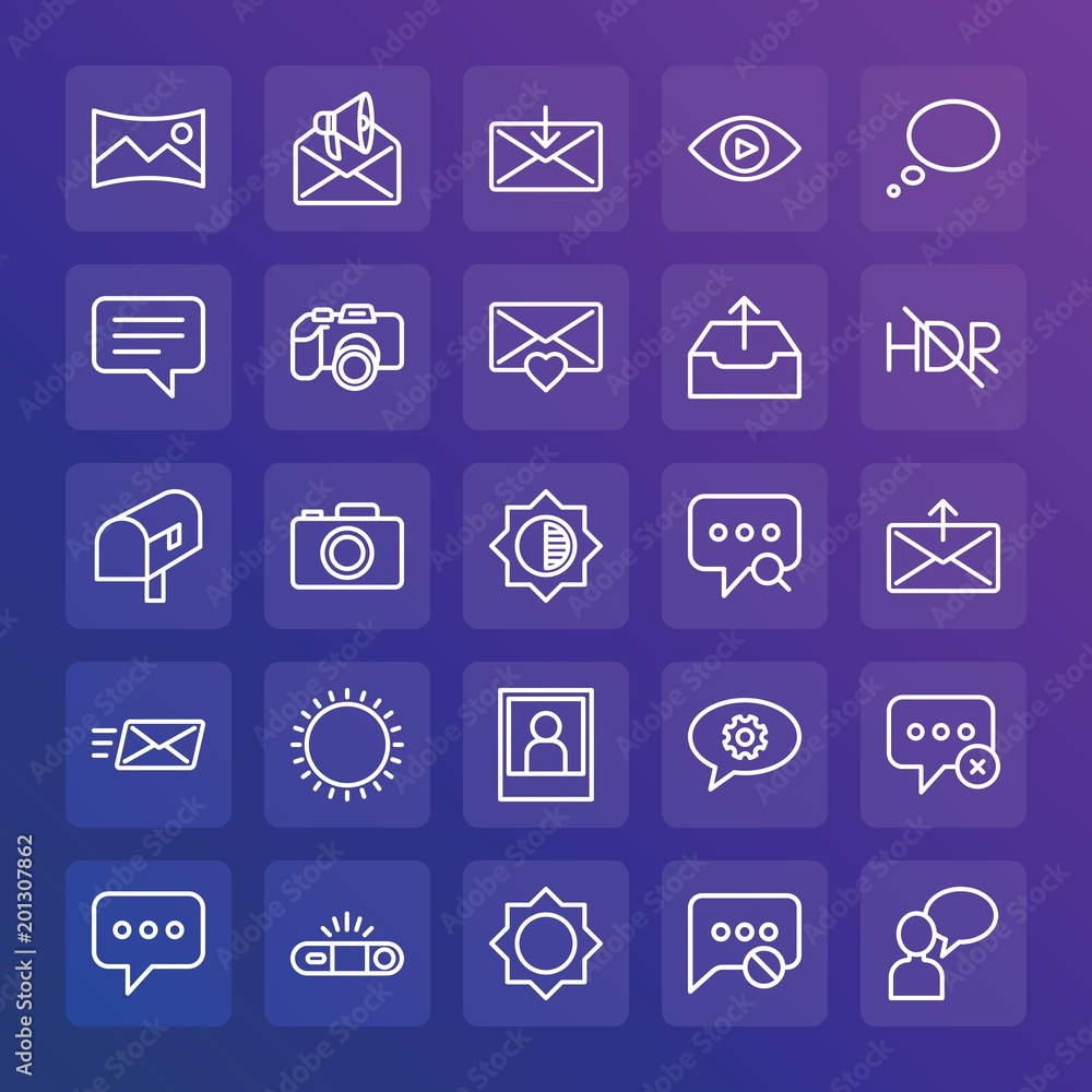 Poster modern simple set of chat and messenger, video, photos, email vector outline icons. ..contains such 