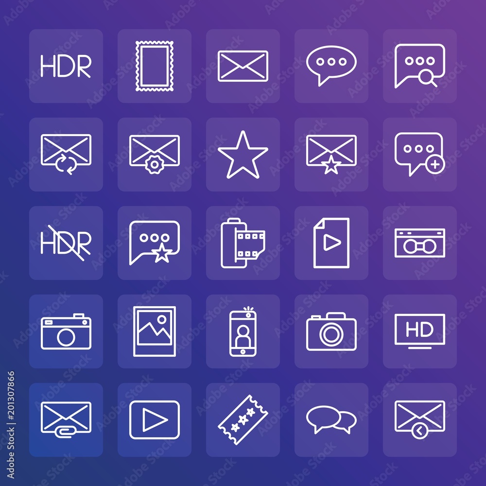 Poster modern simple set of chat and messenger, video, photos, email vector outline icons. ..contains such 