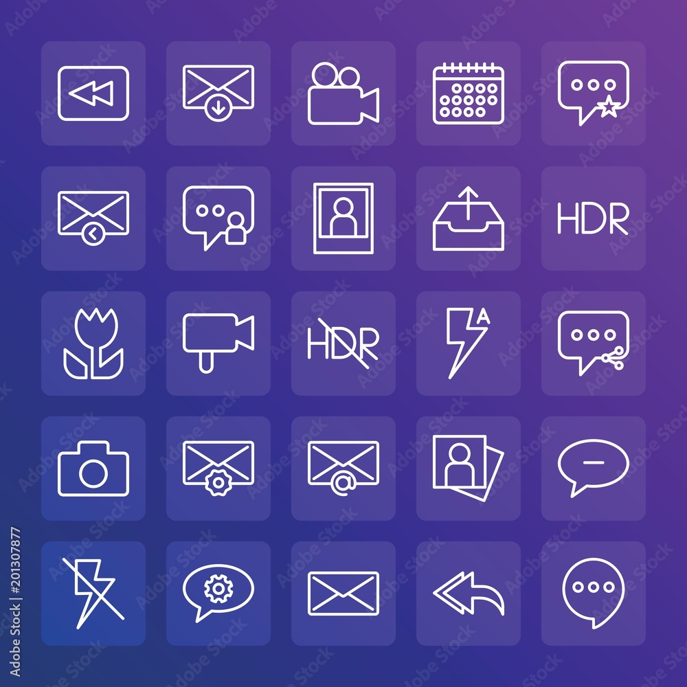 Poster modern simple set of chat and messenger, video, photos, email vector outline icons. ..contains such 