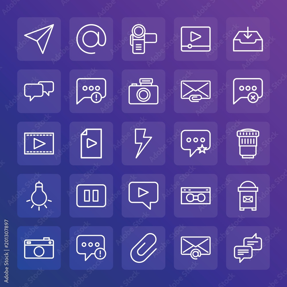 Poster modern simple set of chat and messenger, video, photos, email vector outline icons. ..contains such 