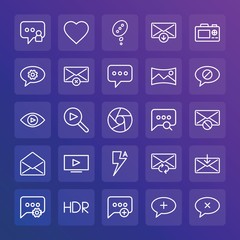 Modern Simple Set of chat and messenger, video, photos, email Vector outline Icons. ..Contains such Icons as  media,  messaging, exit and more on gradient background. Fully Editable. Pixel Perfect.