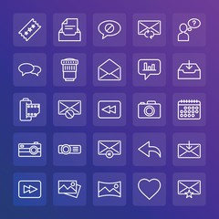 Modern Simple Set of chat and messenger, video, photos, email Vector outline Icons. ..Contains such Icons as  scenery,  panoramic,  line and more on gradient background. Fully Editable. Pixel Perfect.