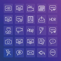 Modern Simple Set of chat and messenger, video, photos, email Vector outline Icons. ..Contains such Icons as  communication,  camera and more on gradient background. Fully Editable. Pixel Perfect.