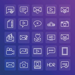 Modern Simple Set of chat and messenger, video, photos, email Vector outline Icons. ..Contains such Icons as  photo,  post,  media, hdr and more on gradient background. Fully Editable. Pixel Perfect.