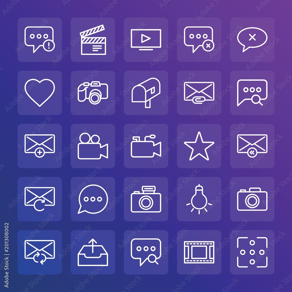Poster modern simple set of chat and messenger, video, photos, email vector outline icons. ..contains such 